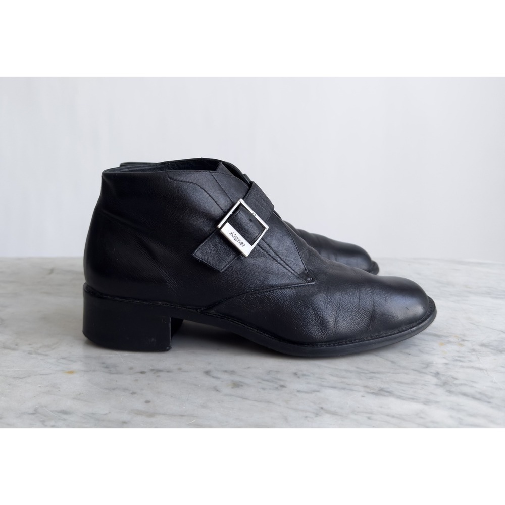 black leather ankle boots 90s vtg Etienne Aigner buckle boots size‎ 7